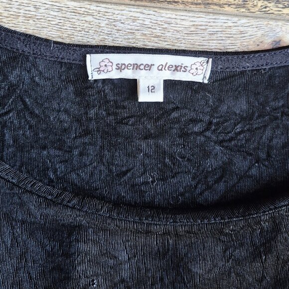 Vintage Spencer Alexis USA Slinky Beaded Asymmetrical Hem Top Long Sleeve Black - Picture 9 of 14